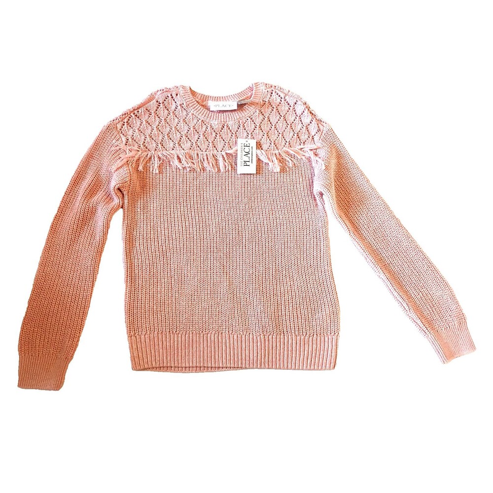 PLACE Girls Knit Fringe Sweater Light Pink Size 5/6 NEW WITH TAGS